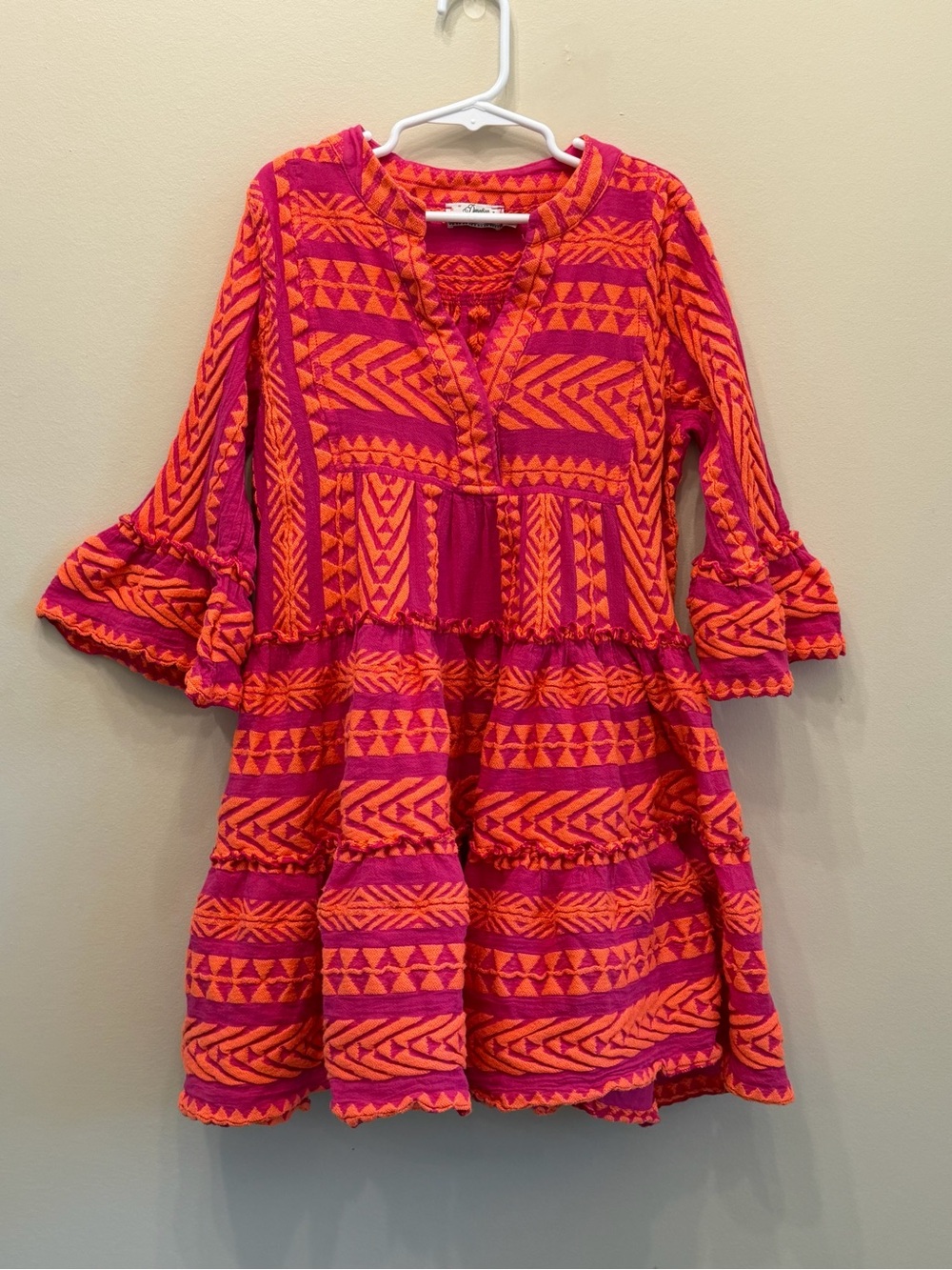 Devotion Twins Stars Pink Neon Geo Print Girls Dress (10-12y) LIKE NEW anthro